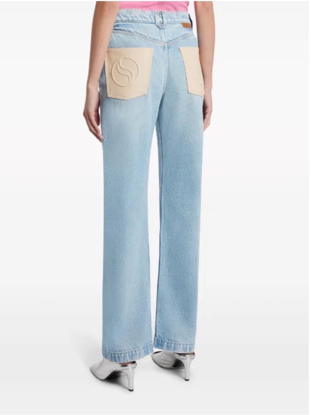 Stella McCartney S Wave Patch Straight Leg Logo Patch Denim Blue Jeans Size 26